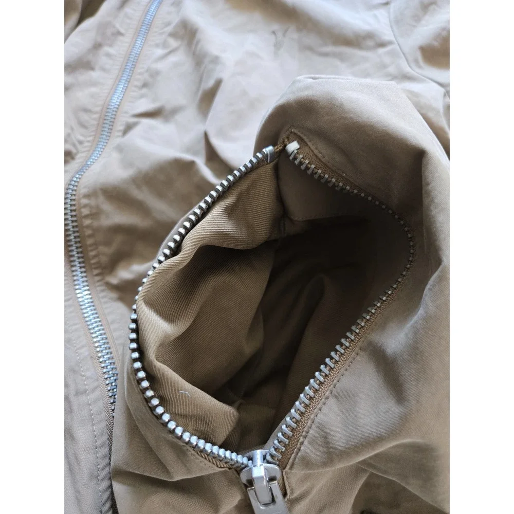 AllSaints Mens Tan Khaki Racer Bomber Jacket XL Embroidered Logo Zip Cuffs - Picture 15 of 16